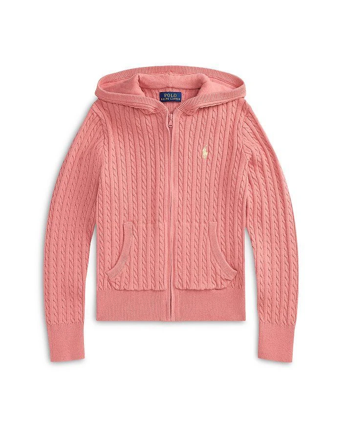 Ralph Lauren Girls' Mini Cable Cotton Full Zip Hoodie - Big Kid