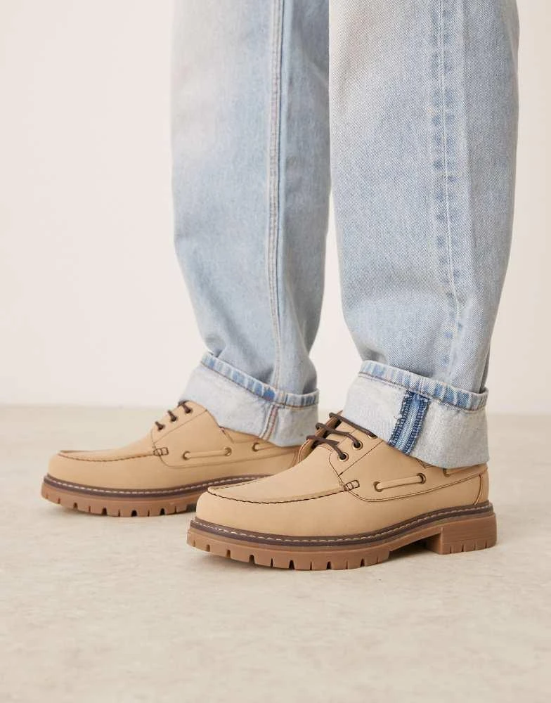 ASOS ASOS DESIGN lace up boat shoes in stone 1