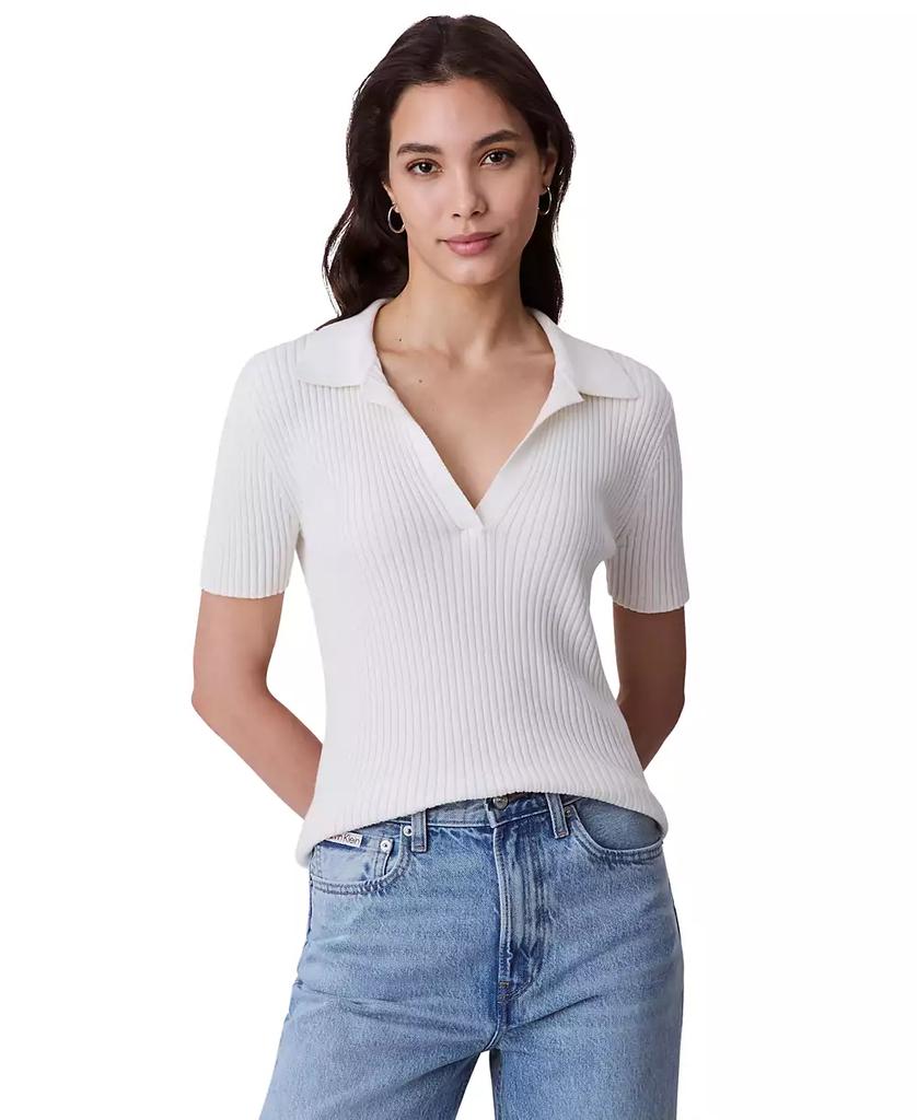 Calvin Klein Women's Cotton Ribbed Monogram-Logo Polo Top