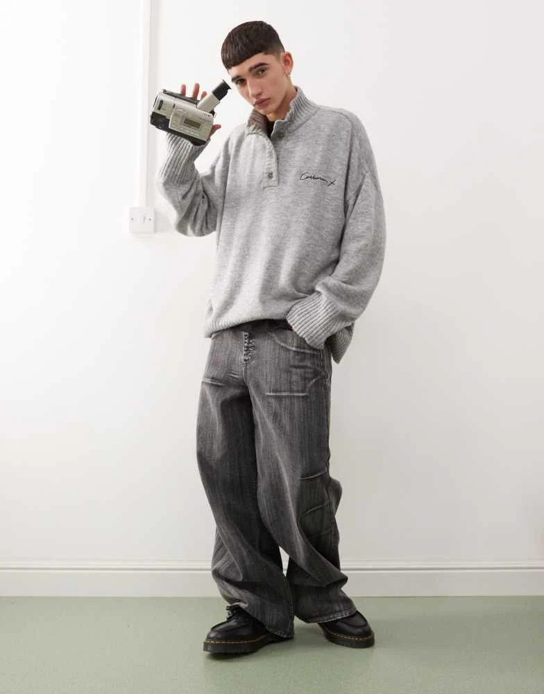 COLLUSION COLLUSION half button up knitted jumper in grey 2