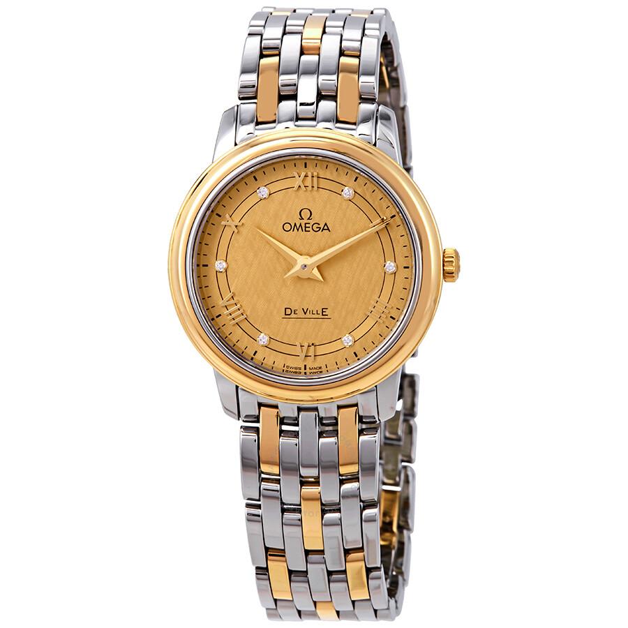 Omega De Ville Prestige Diamond Champagne Dial Ladies Watch 424.20.27.60.58.004