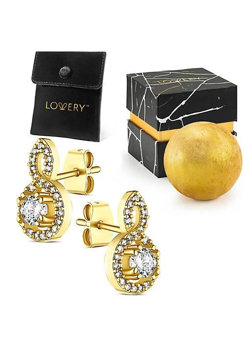 Lovery 14K Gold Plated Earring with CZ Stones, Pouch, Bath Bomb 
Gift Box