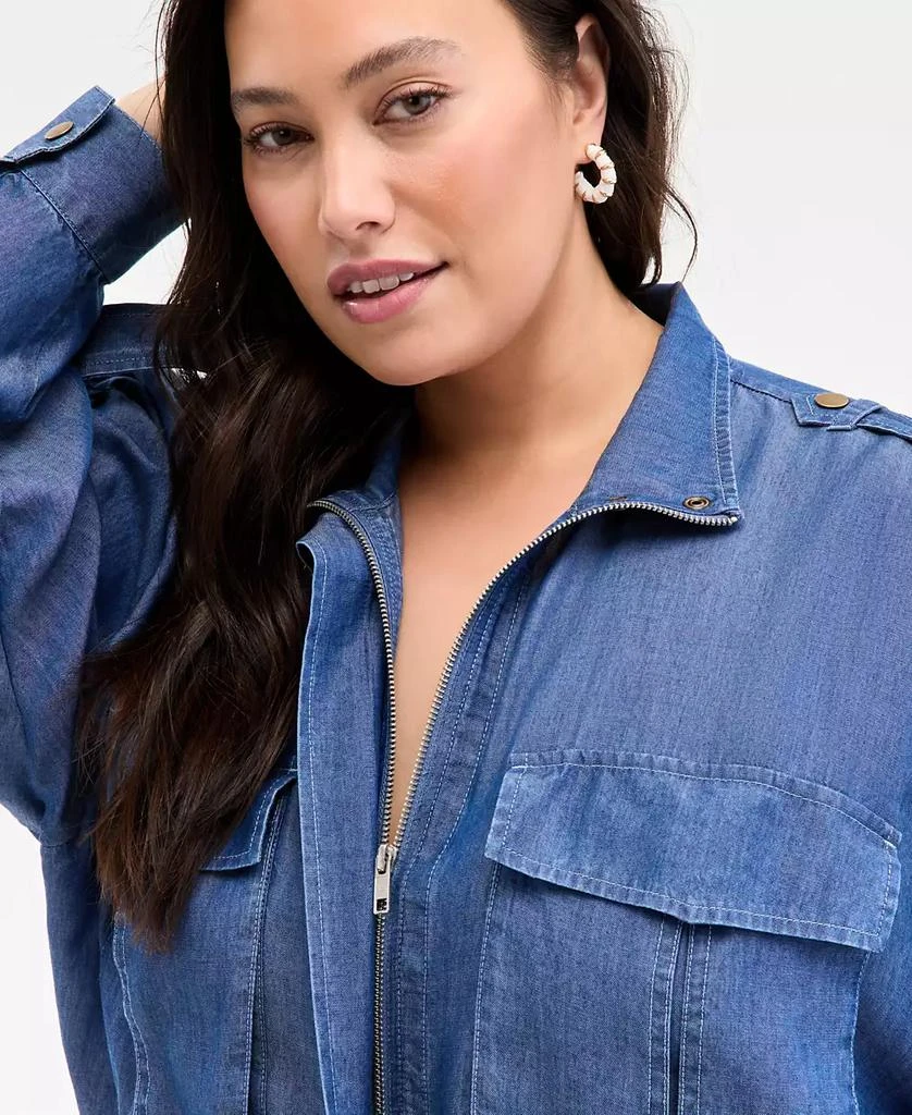 On 34th Trendy Plus Size Chambray Cropped Jacket, Exclusively at Macy's 3