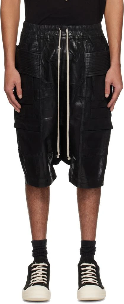 Rick Owens Black Hollywood Creatch Cargo Pods Denim Shorts 1