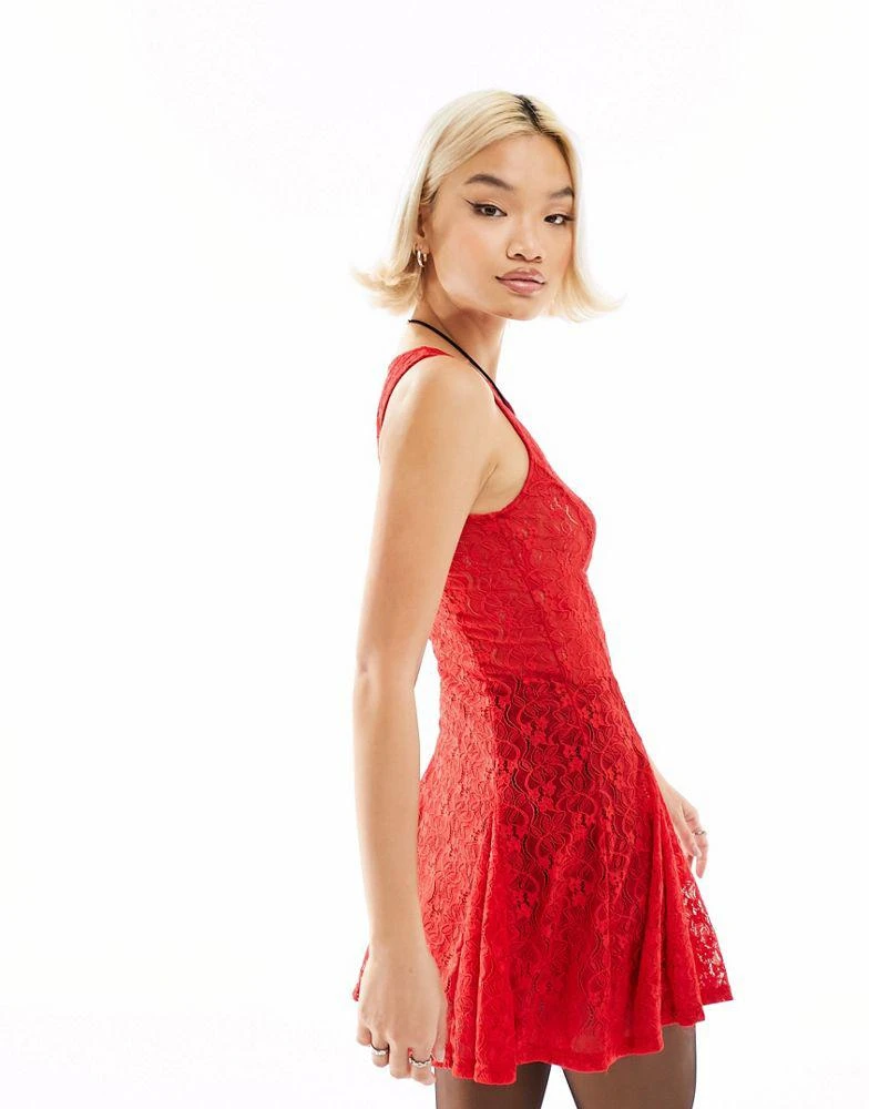 Motel Motel lace bow-detail mini dress in red 4