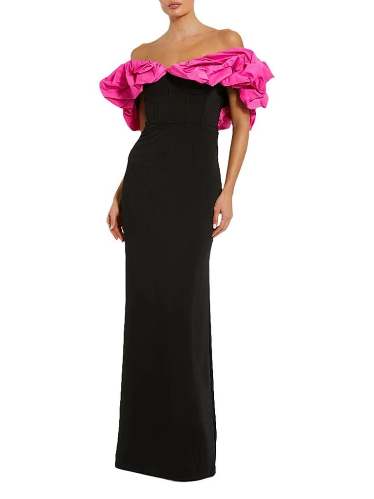 Mac Duggal - Black Crepe & Faille Off The Shoulder Gown - Black Hot Pink / US 6 Mac Duggal - Black Crepe & Faille Off The Shoulder Gown - Black Hot Pink / US 6