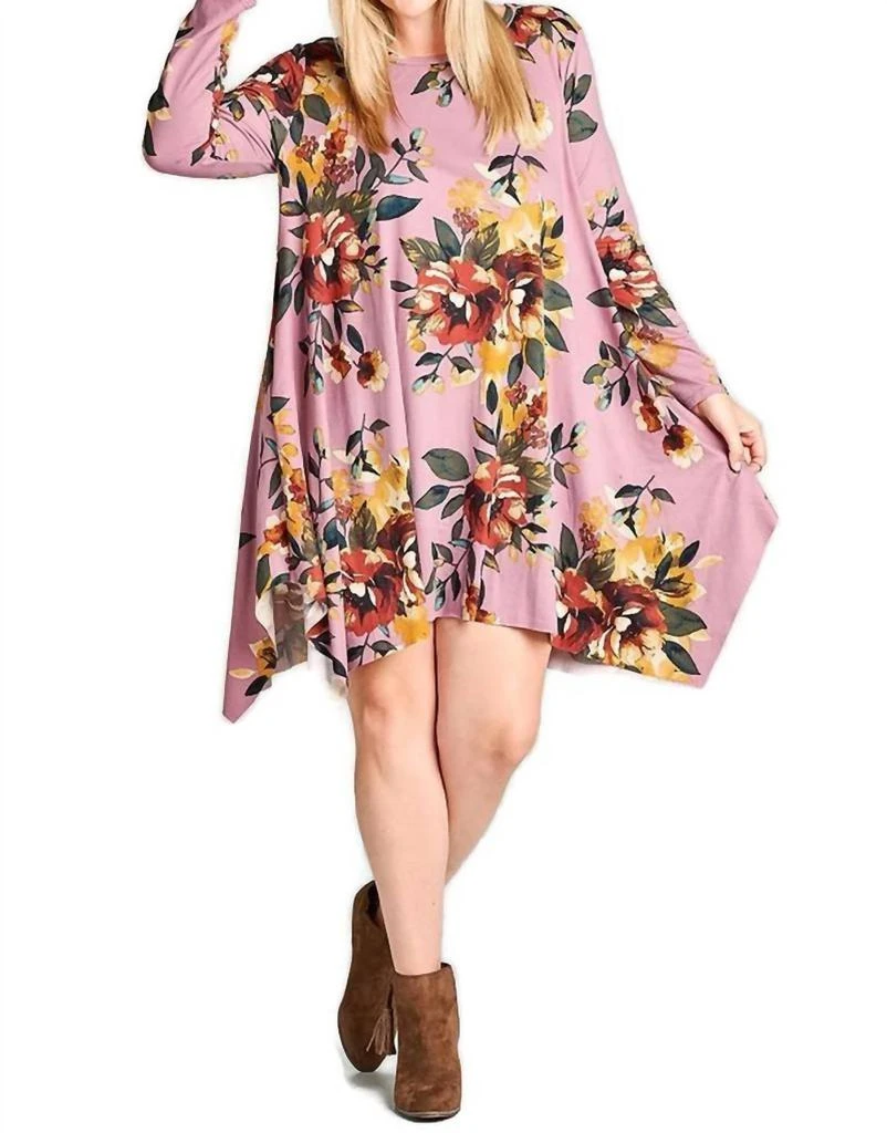 Oddi Oddi - Floral Jersey Knit Trapeze Dress - Plus - Orchid - 1x