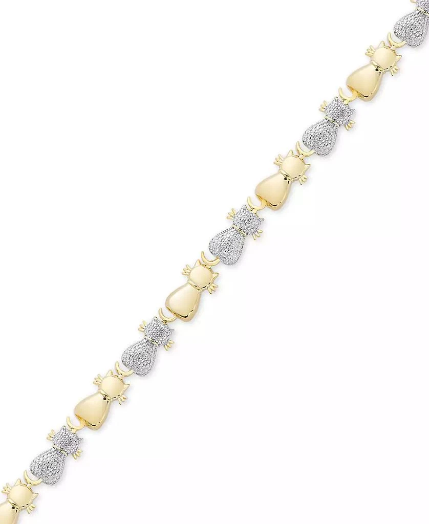 Macy's Diamond Accent Two-Tone Cat Link Bracelet in Sterling Silver-Plate & 18k Gold over Silver-Plate