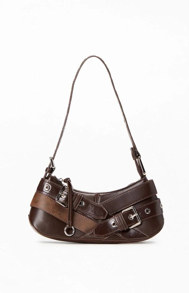 PacSun Brown Faux Leather Cross Buckle Shoulder Bag 1