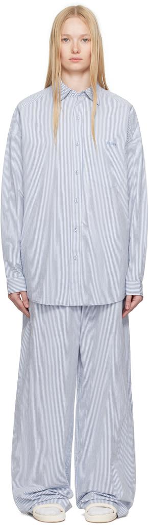 SKIMS Blue & White Cotton Poplin Oversized Sleep Pyjama Set