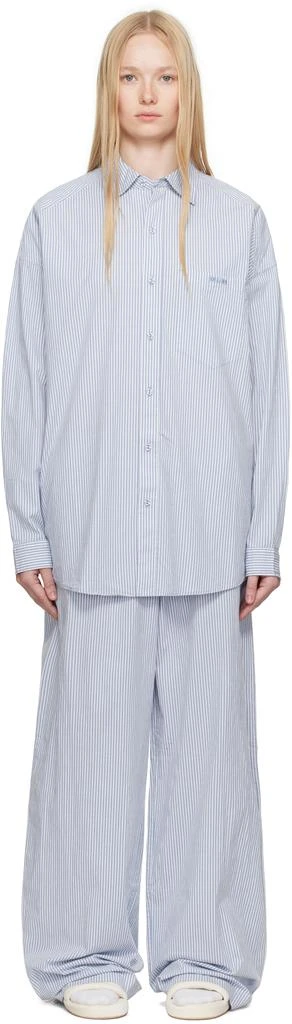 SKIMS Blue & White Cotton Poplin Oversized Sleep Pyjama Set 1