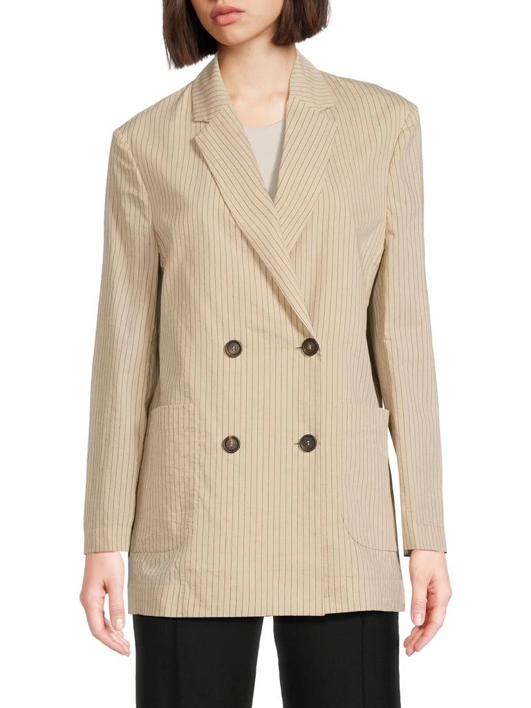 Brunello Cucinelli Striped Stretch Cotton Double-Breasted Blazer 1