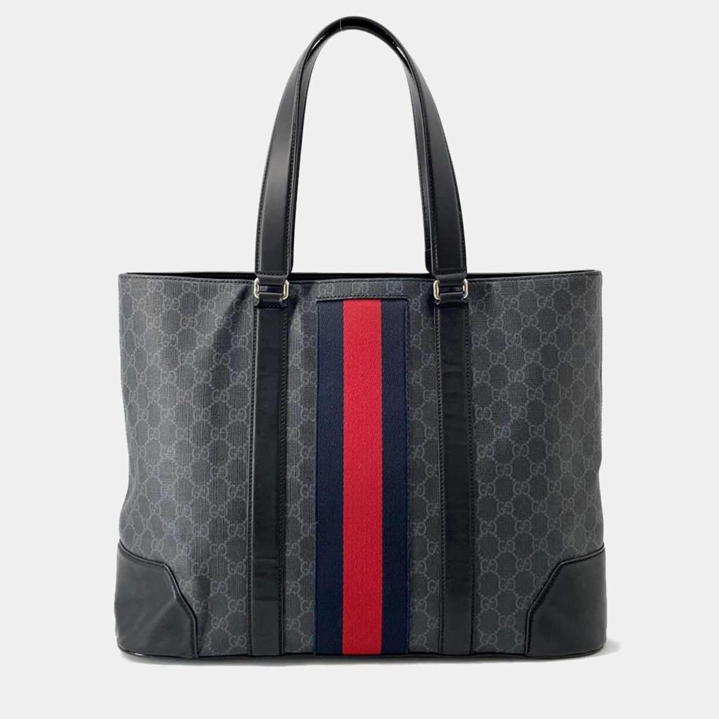 Gucci Gucci Black PVC Leather GG Supreme Cherie Line Tote Bag