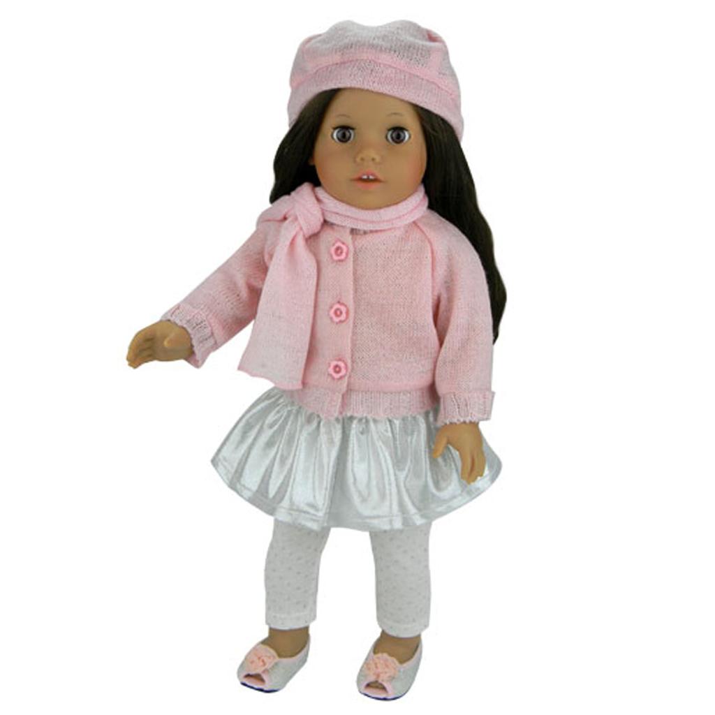 Teamson Sophia’s Skirt, Cardigan, Leggings, Hat & Scarf Outfit for 18” Dolls, Silver