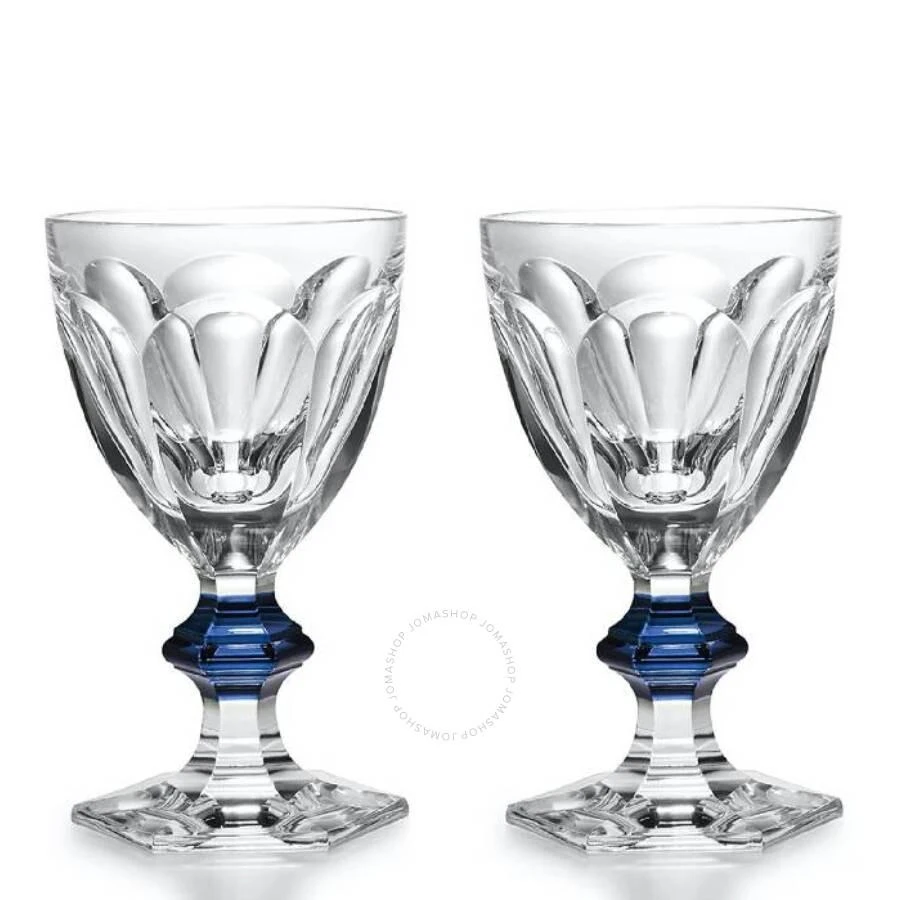 Baccarat Harcourt 1841 Set of 2 Glasses with Blue Knob Crystal Goblet 2811102 1