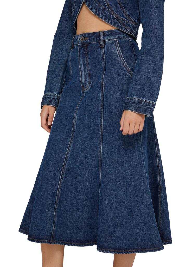 スカート SELF PORTRAIT DENIM FLARED MIDI SKIRT Black Flared Denim Midi Skirt – self-portrait-US