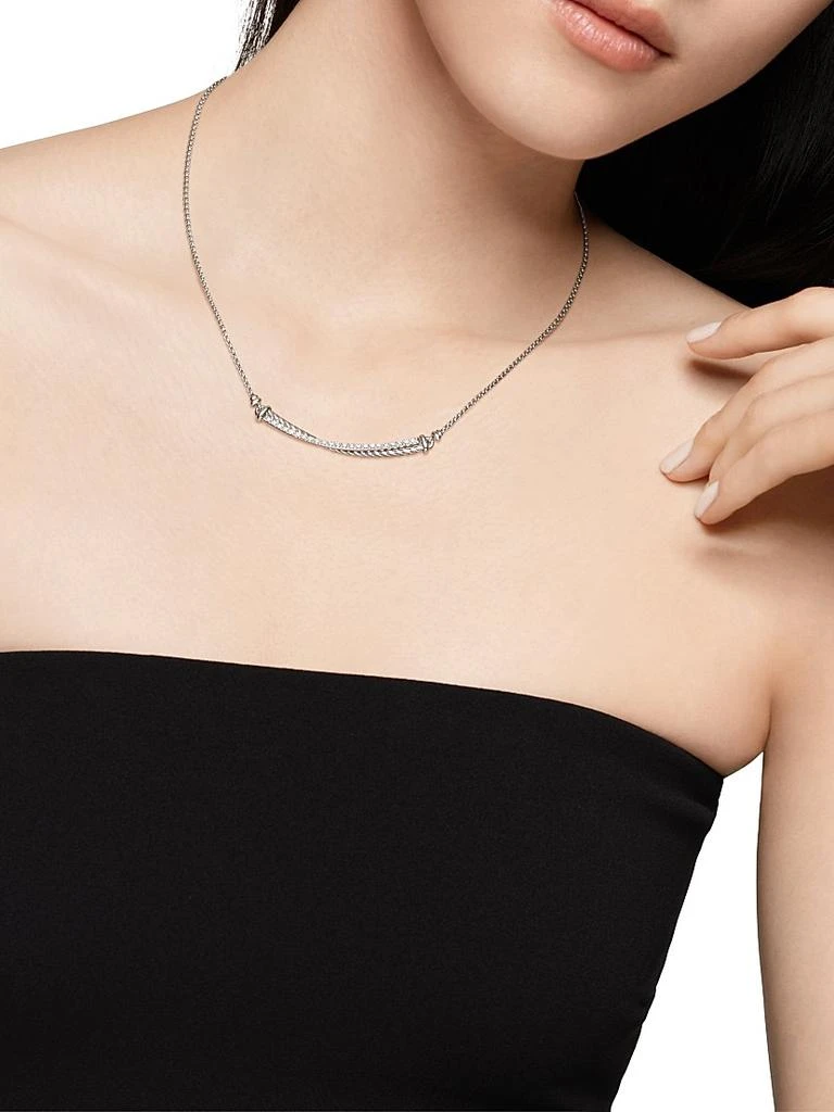 David Yurman Crossover Bar Necklace in Sterling Silver with Diamonds 3