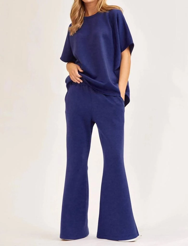 Dear Scarlett Poncho Top And Bell Bottom Modal Set In Navy
