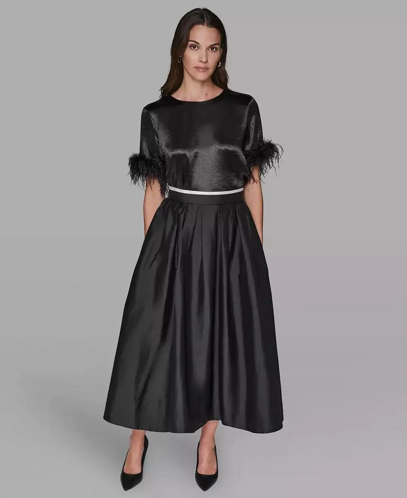 Karl Lagerfeld Paris Women
s Crewneck Feather Trim Top 6