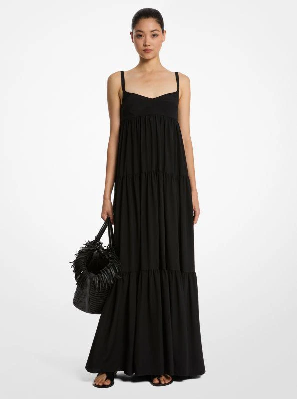 Michael Kors Organic Crepe De Chine Tiered Maxi Dress 1