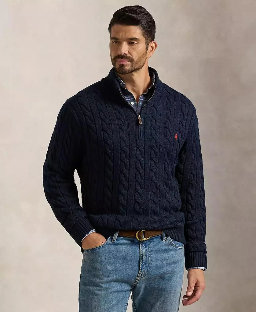 Ralph Lauren Men's Big & Tall Cable-Knit Cotton Quarter-Zip Sweater 7