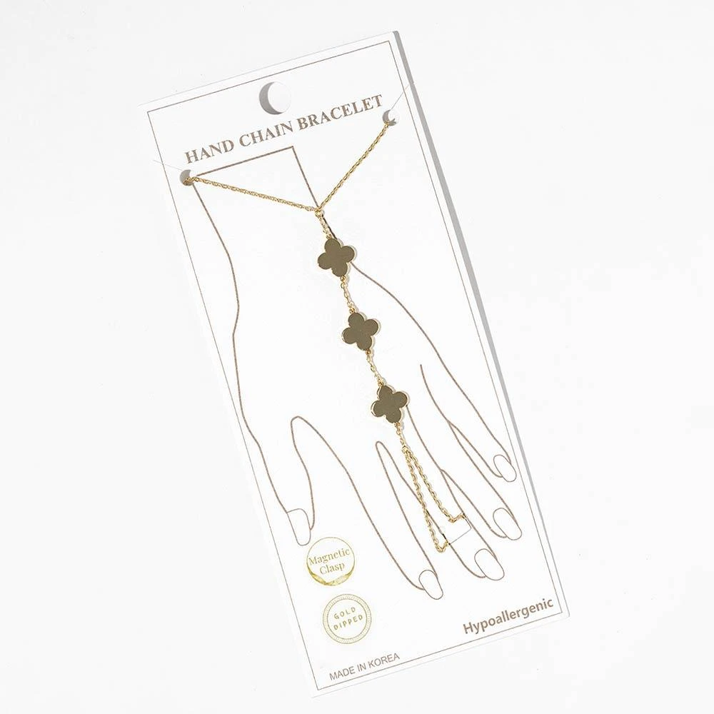 FASHNZFAB Gold Dipped Quatrefoil Charm Link Hand Chain Magnetic Bracelet
