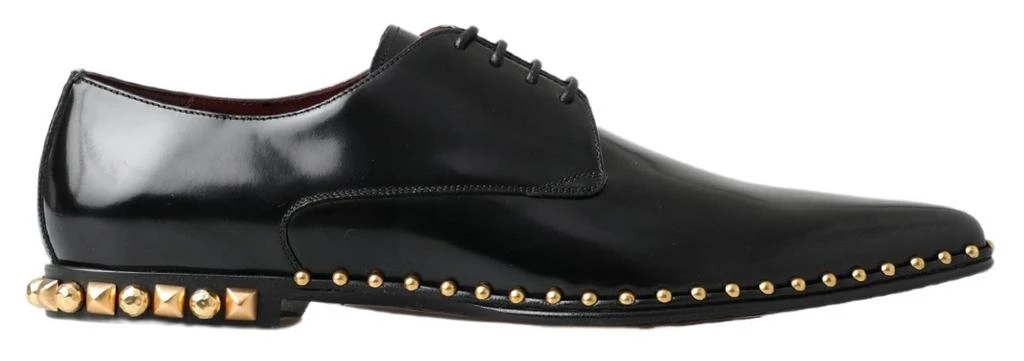 Dolce & Gabbana Black Derby Gold Studded Leather Shoes  On Sale Now with  Up to 61% Off | Discover Exclusive Deals & Savings at BeyondStyle   Authentic Dolce & Gabbana derby