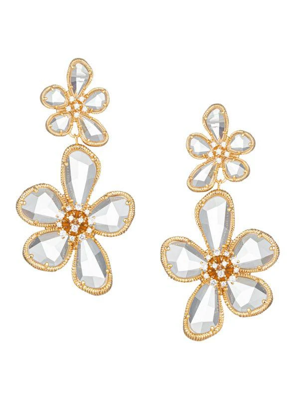 Eye Candy LA Luxe Minoo Double Flower 18K Goldplated & Cubic Zirconia Drop Earrings 1