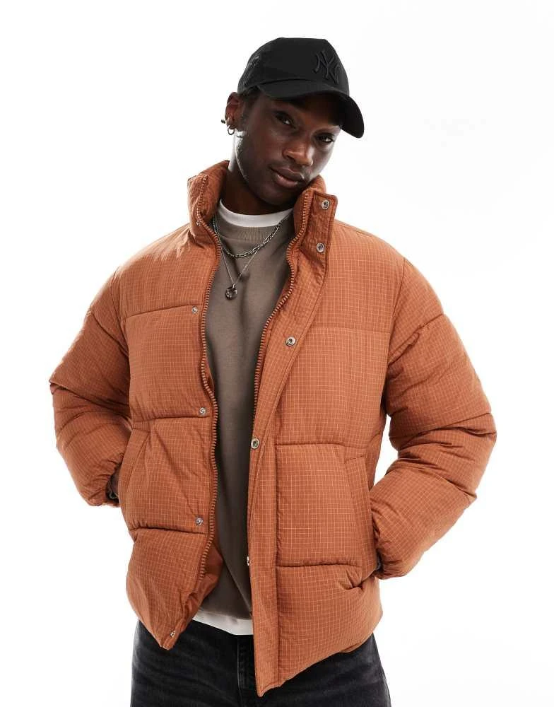 Shop COLLUSION funnel neck ripstop padded puffer jacket in orange