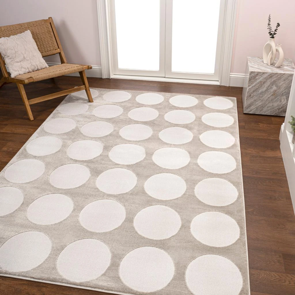 JONATHAN Y Adrian Modern Geometric Circle Dot High-Low White/Cream 3 ft. x 5 ft. Area Rug 7