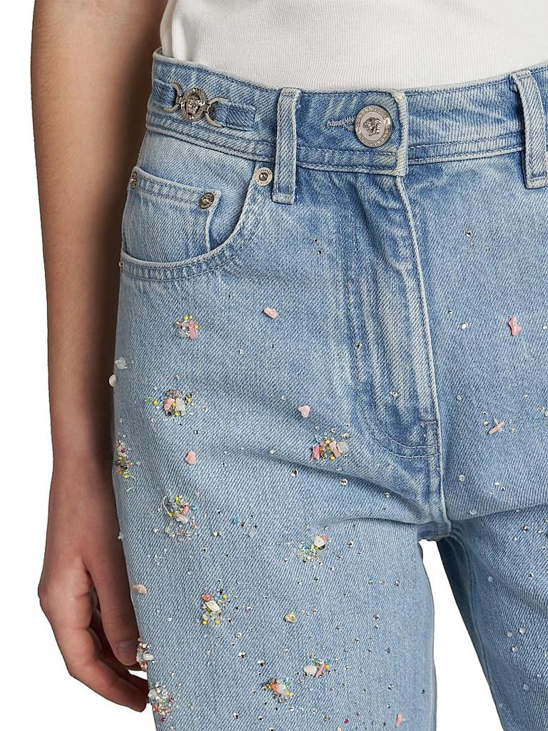 Versace Embroidered Washed Cotton Jeans 6