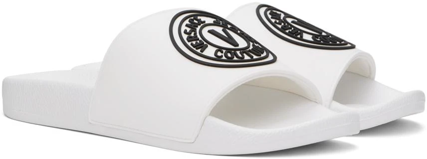 Versace White Bonded Pool Slides 4