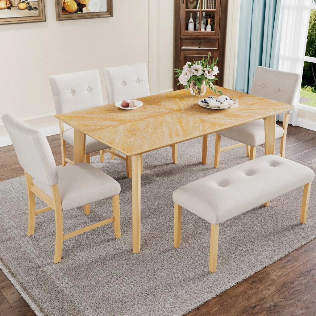 Streamdale Furniture Streamdale Rustic Farmhouse 6-Piece Dining Set with Upholstered Chairs 
Bench (Easy Assembly)