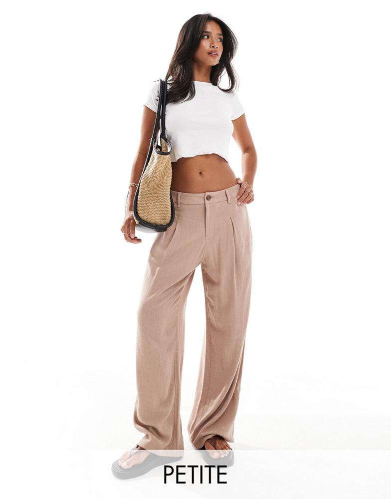 Miss Selfridge Petite Miss Selfridge Petite linen blend tailored wide leg trouser in taupe