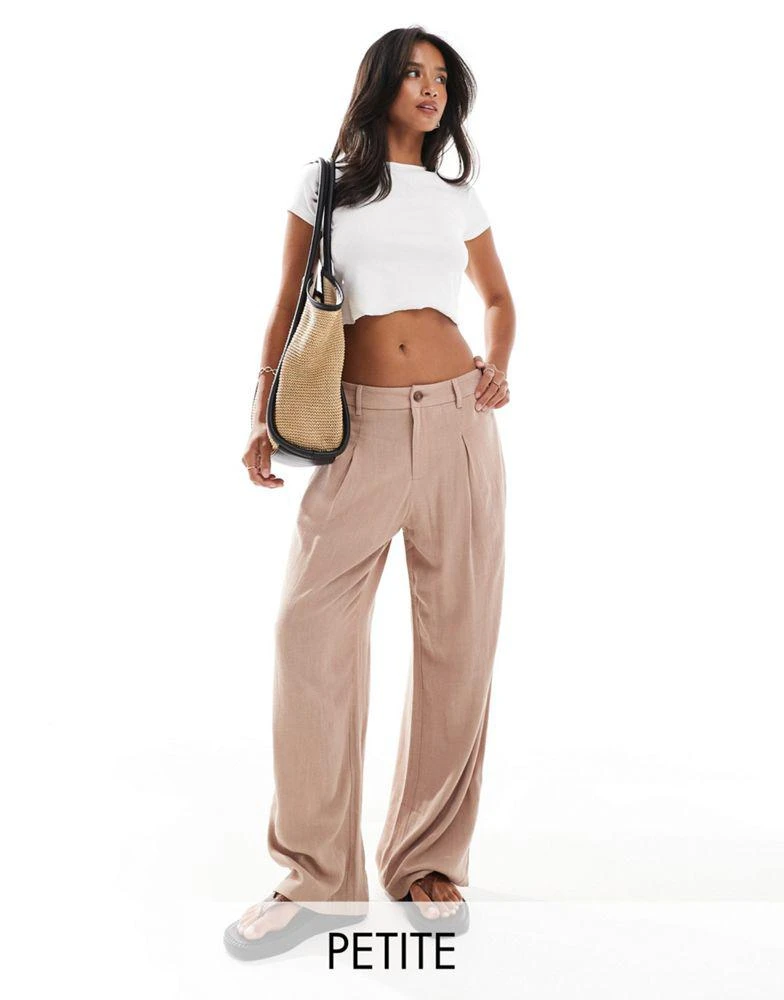 Miss Selfridge Petite Miss Selfridge Petite linen blend tailored wide leg trouser in taupe 1