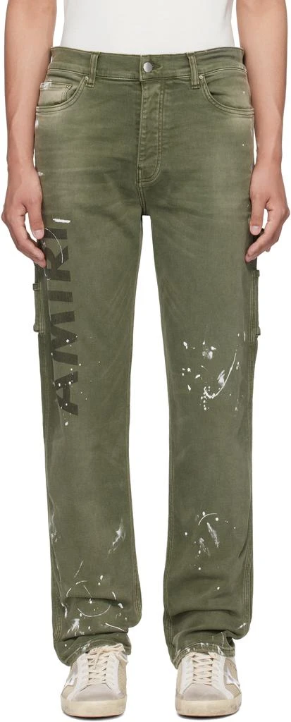 AMIRI Khaki Army Logo Painted Slim Workman Jeans 1