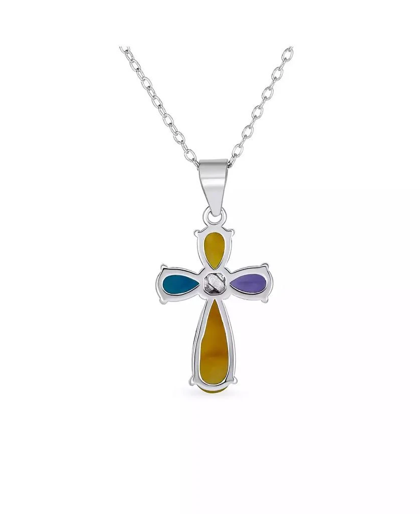 Bling Jewelry Cabochon Gemstones Multi Color Jade Cross Pendant Necklace .925 Sterling Silver 3