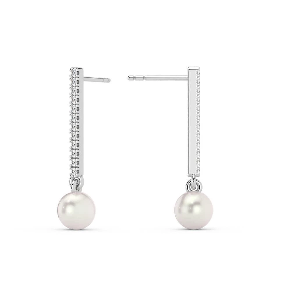Pompeii3 6mm Pearl 
Diamond Dangle Earrings Women
s 14k Gold Tennis Earrings Lab Grown 3