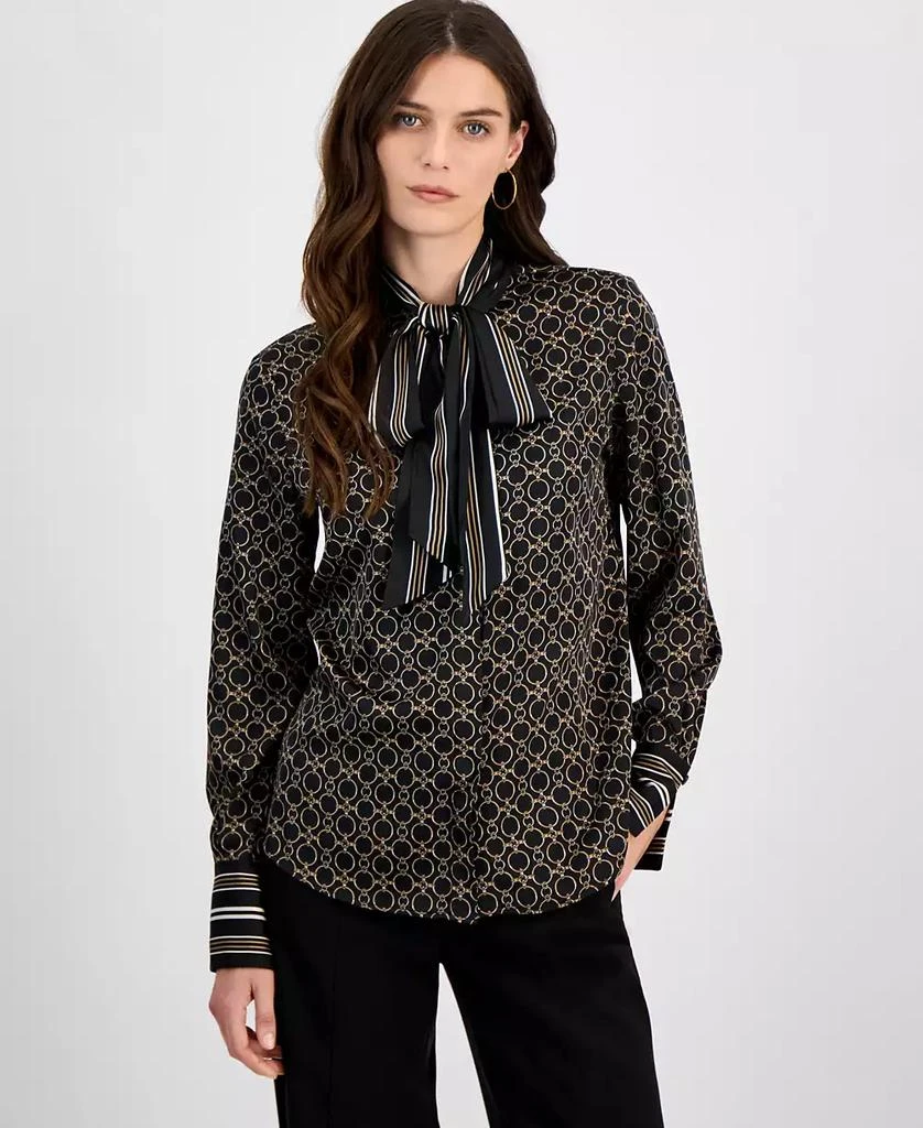 Anne Klein Women's Mandarin-Collar Chain-Print Blouse 1