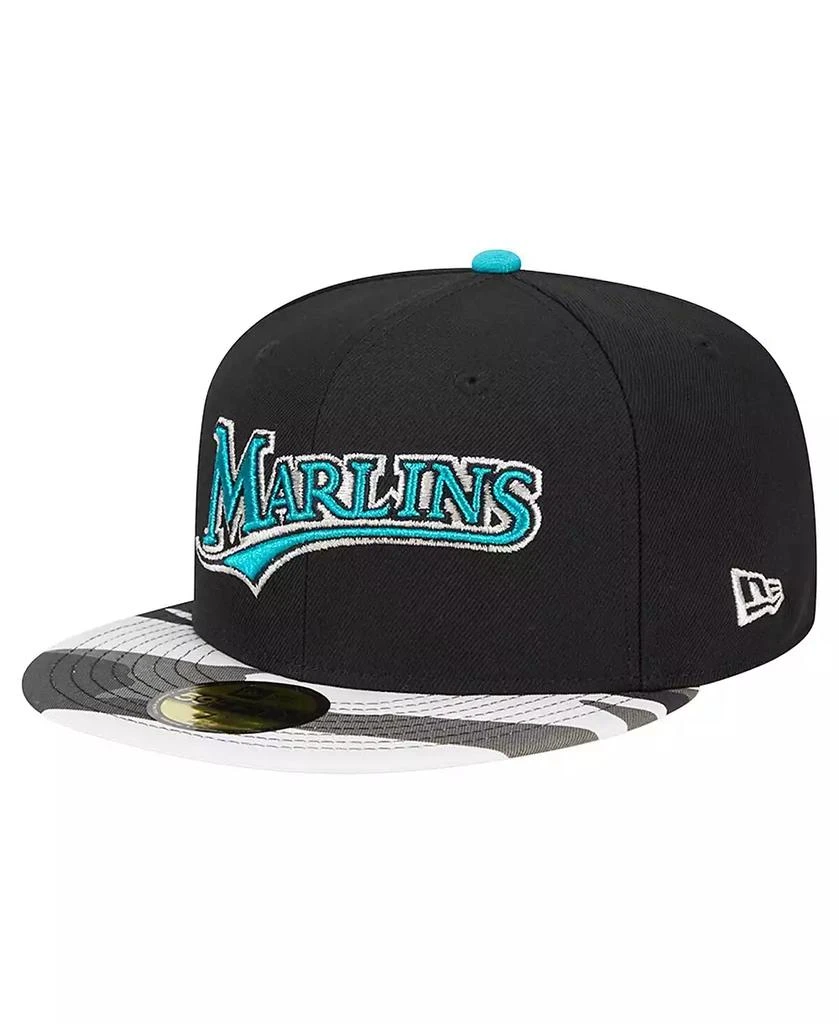 New Era Men's Black Florida Marlins Metallic Camo 59Fifty Fitted Hat 2