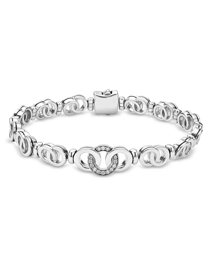 LAGOS Sterling Silver Signature Caviar Diamond Circle Interlocking Link Chain Bracelet 1