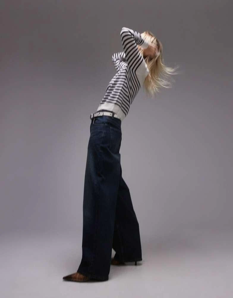 Mango Mango fine knit wool stripe jumper in navy and white 2