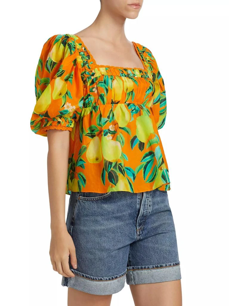 Farm Rio Pears Cotton Puff-Sleeve Blouse 4