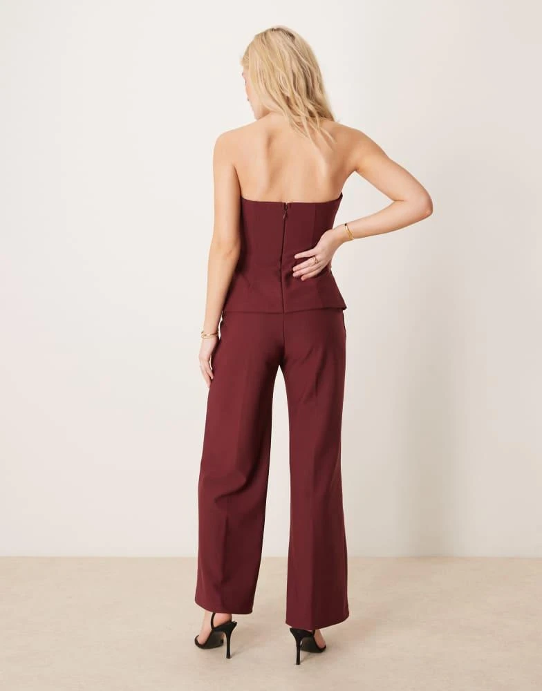 Abercrombie & Fitch Abercrombie & Fitch strapless longline tube jumpsuit with velvet detailing in burgundy 3