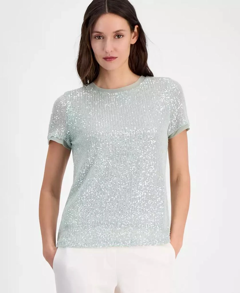 Anne Klein Petite Crewneck Short-Sleeve Sequin T-Shirt 1
