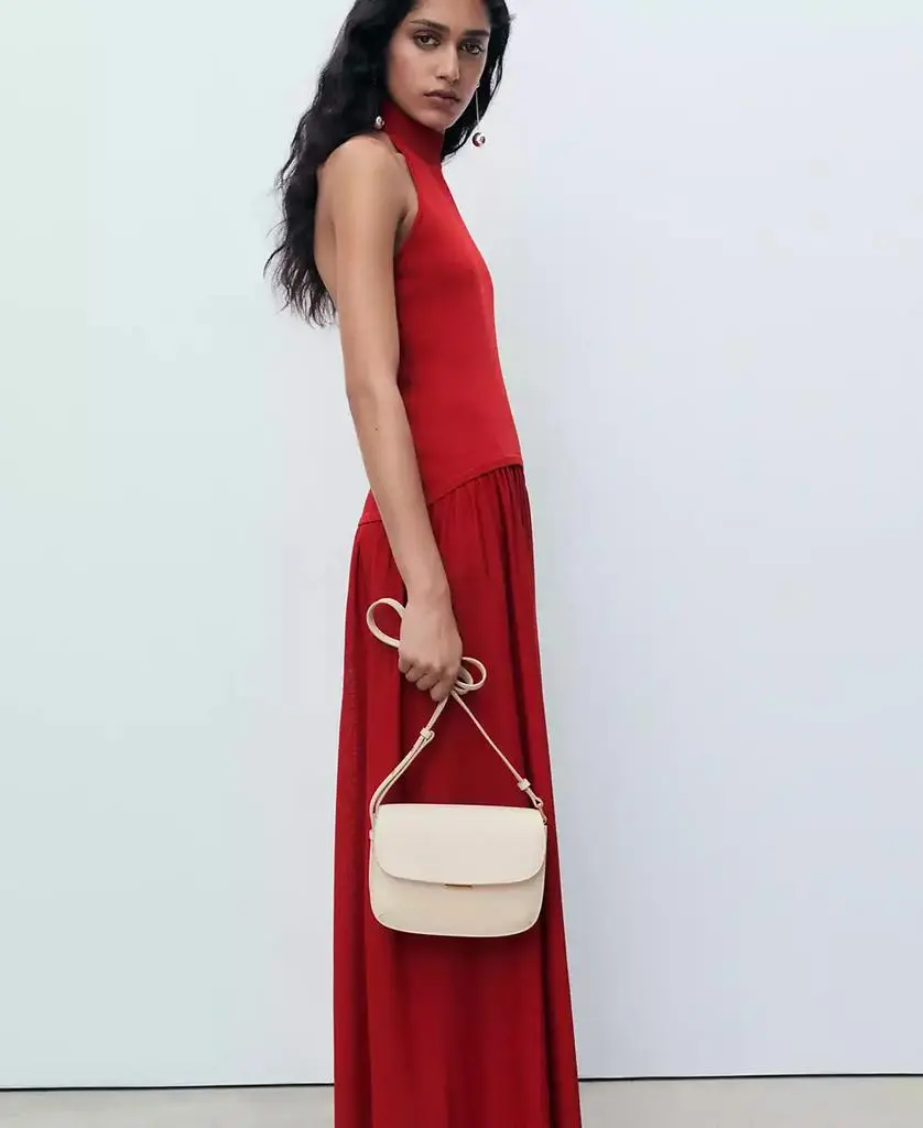 mango red halter dress Red Halter Pleated Maxi Dress by Mango