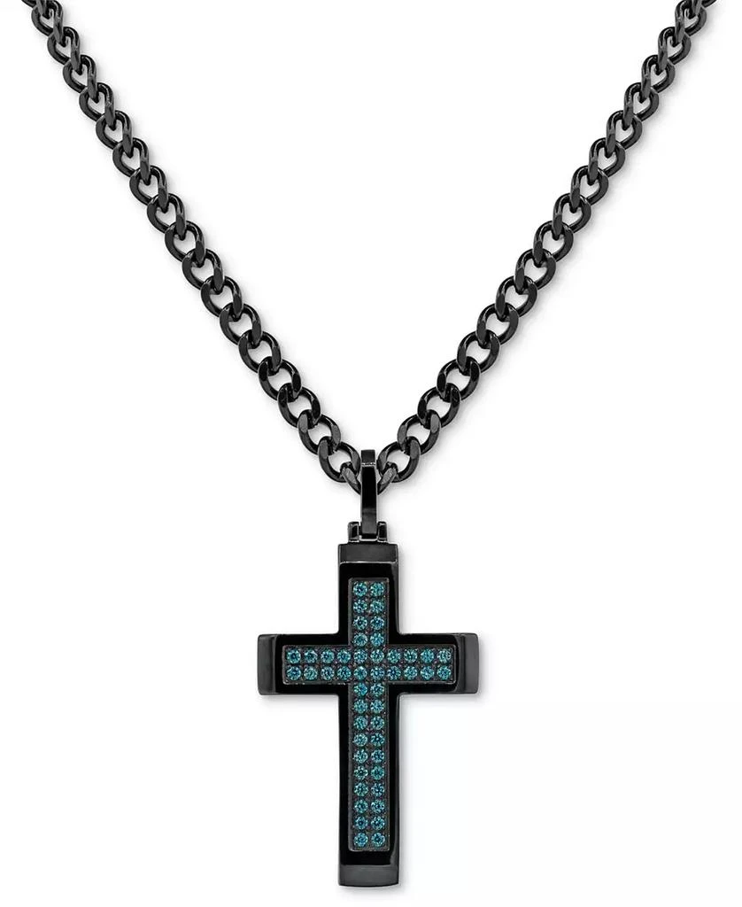 Macy's Men's Cubic Zirconia Cross 24" Pendant Necklace in Black Ion-Plated Stainless Steel 1