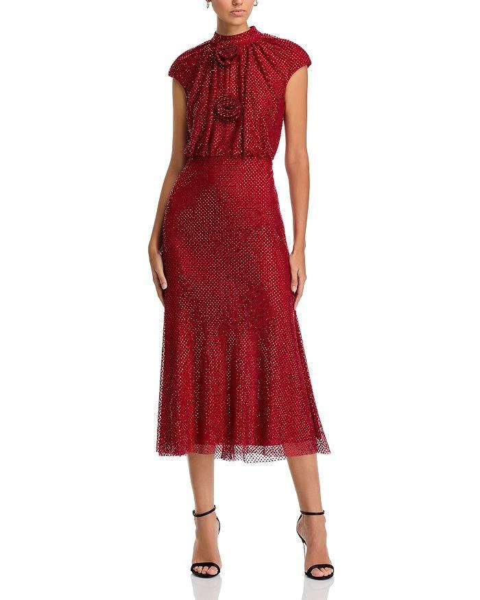 Self Portrait Red Rhinestone Fishnet Midi Dress 1