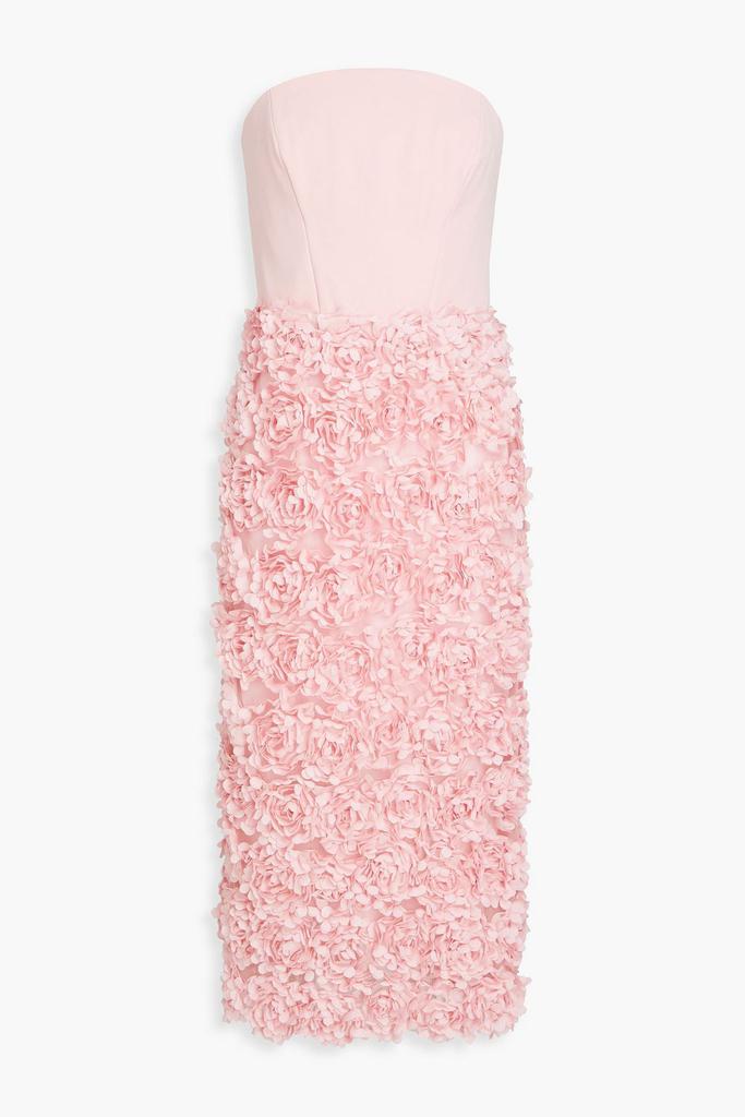 MARCHESA Strapless floral-appliquéd crepe midi dress