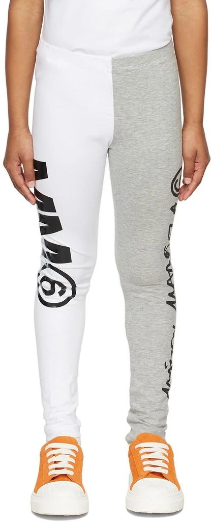 MAISON MARGIELA Kids White & Gray Contrast Logo Leggings 2